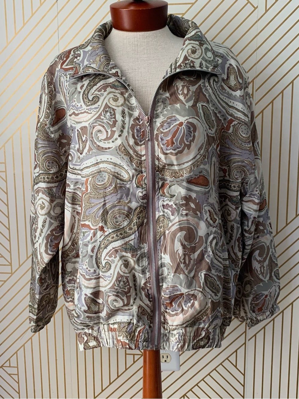 EVR DIV Rousso 100% Silk Paisley bomber jacket Windbreaker Jacket vintage VTG L